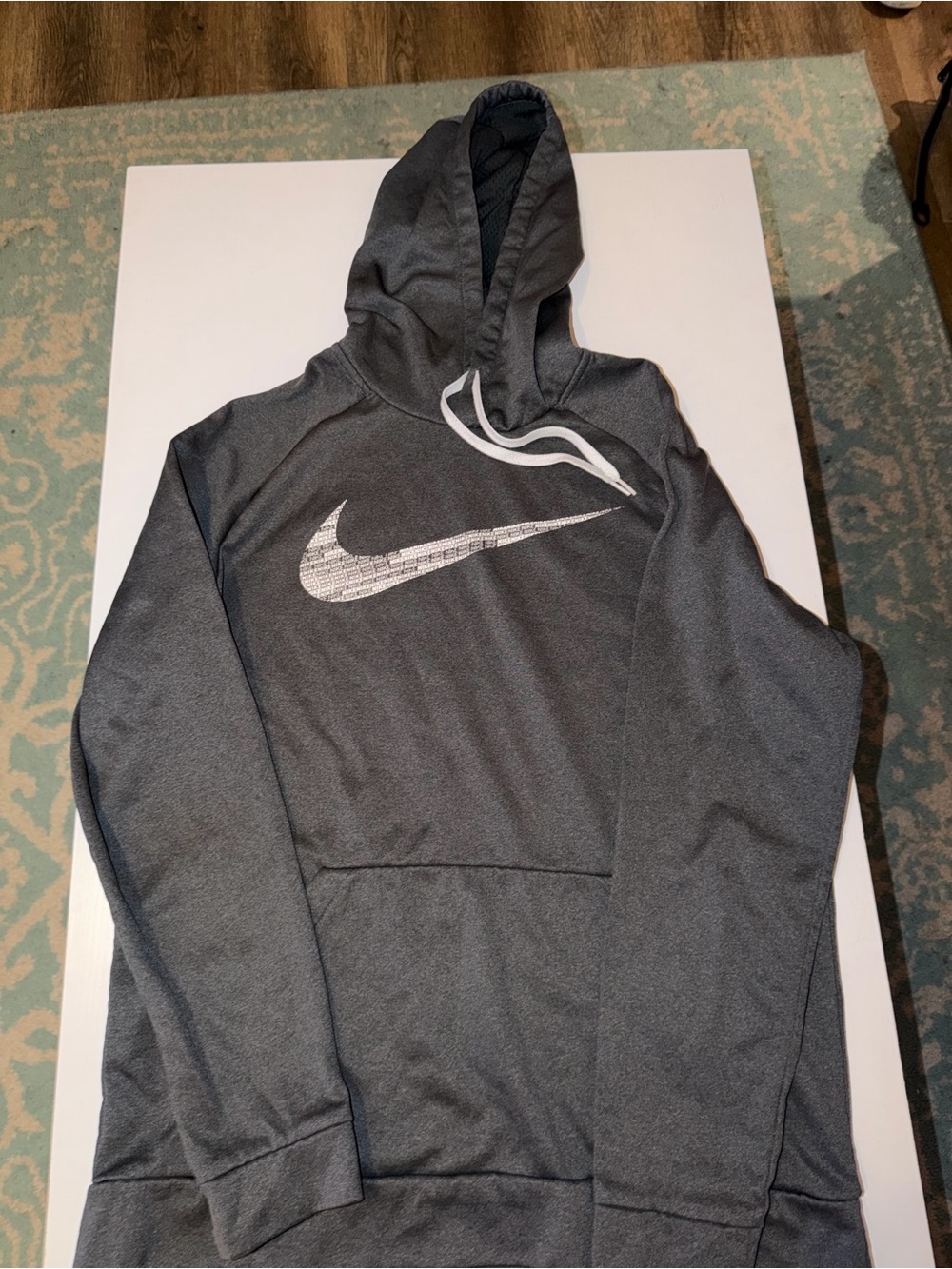 Nike Men's Dark Gray Hoodie with White Swoosh